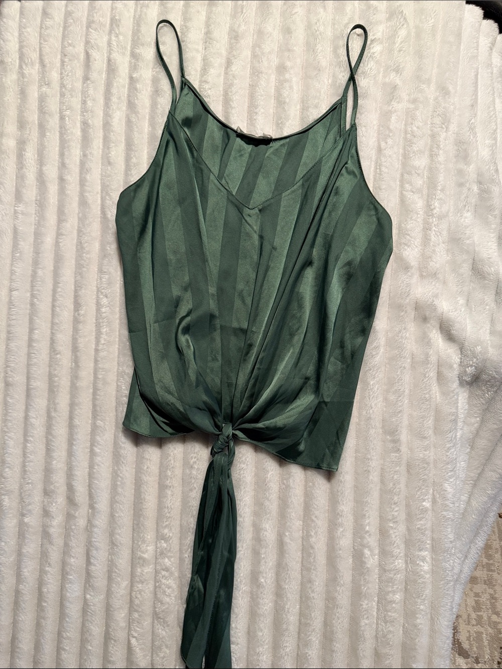 Lush Dark Green Striped Tie-Front Cami